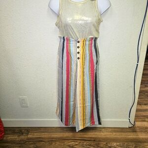 Davi & Dani - Striped Cropped Button Front Pants - Medium